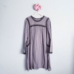 Zara Gray Embroidered Long Sleeve Tunic Dress